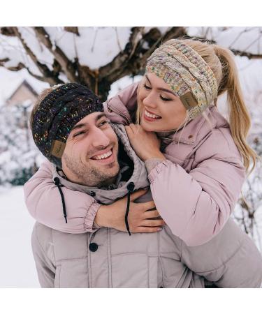 Winter Cable Knit Headbands - Chunky Elastic Thermal Headbands for Women with Twist Lining and Velvet - Confetti Knitted Headbands for Girls and Ladies (Black/Beige/Color) - Buy Online on GoSupps.com