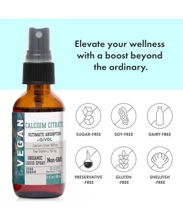 GIVOL Liquid Calcium Citrate 1000mg & Raw Vitamin C 150mg Liquid Spray Mist for Optimal Absorption Wild Cherry & BlackBerry Flavor Calcium Supplement Non-GMO Gluten Free Sugar-Free 2oz (60ml) - Buy Online on GoSupps.com