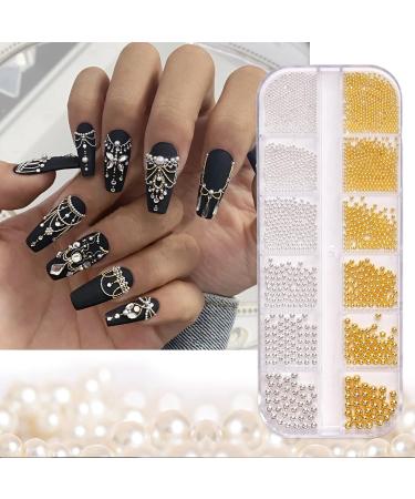 IOSPKKIO Nail Art Pearls - 2pcs Flat Back Charms Gold & Silver Mix with Tweezers - Ultimate Nail Design Accessories - Buy Online on GoSupps.com