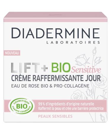 Diadermine - Lift + BIO Sensitive - Firming Day Cream - Facial Care - Sensitive Skin - Organic Rose Water and Pro Collagen - 50 ML Jar