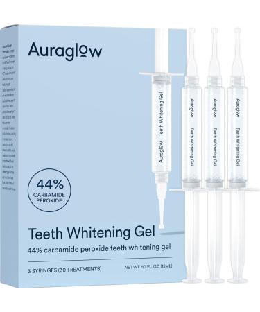 AuraGlow Teeth Whitening Gel Syringe Refill Pack, 44% Carbamide Peroxide, (3X) 5ml Syringes