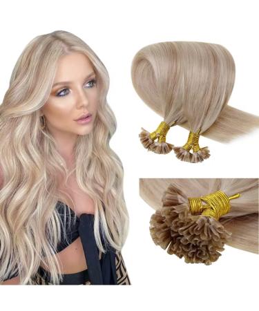 Laavoo keratin bonding extensions real hair blond real hair extensions u tip 55 cm bleach blonde highlighted ash blonde nail tip real hair extensions with keratin bondings smooth 50s/50g #18/613