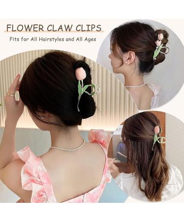 2-Piece Metal Flower Hair Clips | Large Tulip Hair Claw Clips for Women & Girls | Slide-Resistant Hair Accessories for Thin Thick Curly Hair - Buy Online on GoSupps.com