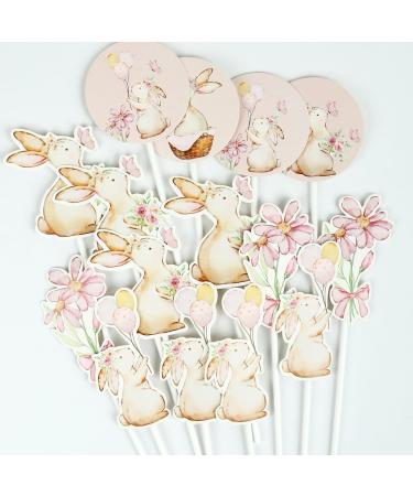 GORWERY 26pcs Easter Bunny Cupcake Toppers Easter Day Pink Bunny Cupcake Picks for Spring Easter Theme Party Birthday Baby Shower Appetizers Cake Dessert Decorations