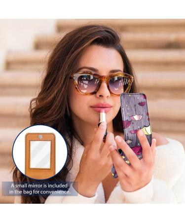 Buy Colorful Vintage Autumn Umbrella Lipstick Case | Leather Lip Gloss Organizer with Mirror - International Shipping Available - Buy Online on GoSupps.com