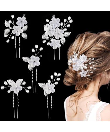 5 Pieces Bridal Hair Pins with Pearls Hair Pins Bridal Hair Accessories Bride Hair Clips for Weddings Bride Bridesmaids Anniversaries and Communion