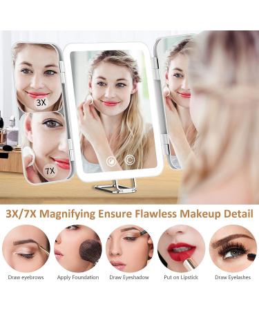 TOUCHFEEL Rechargeable LED Makeup Mirror - 1X/3X/7X Magnifying Vanity Mirror with 72 LED Lights - Portable & Touch Sensor Design - 3 Color Lights - White - Buy Online on GoSupps.com