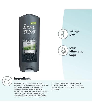 Dove Men+Care Elements Mineral+Sage Body Wash 18 oz - Washes Away Bacteria, Nourishes Skin - Buy Online on GoSupps.com