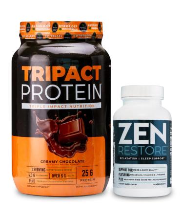 Nutrology TRIPACT Protein Powder 7-in-1 Meal Replacement Shake Creamy Chocolate (40 Servings) Zen Natural Magnesium Supplement (30 Servings)