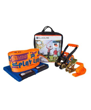 Slackline Industries Play Line - 50ft Slackline Kit for Beginners with Help Line, Ratchet, Tree Protectors, Reusable 'Zero Waste' Packaging