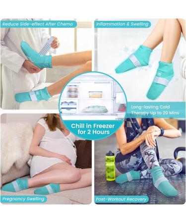 SuzziPad Cold Therapy Socks with 6 Gel Ice Pack for Foot Pain Relief - Cooling Socks for Chemotherapy, Heel Pain, Achilles Tendonitis, Sprained Ankle - S/M Aqua - Buy Online on GoSupps.com
