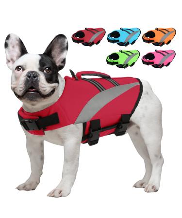Alagirls dog chest ripstop dogwimming vest security pet lifesaver with reflective stripes and rescue handle adjustable for dogs aladlj003 Red M M: 47-61cm (chest circumference) red