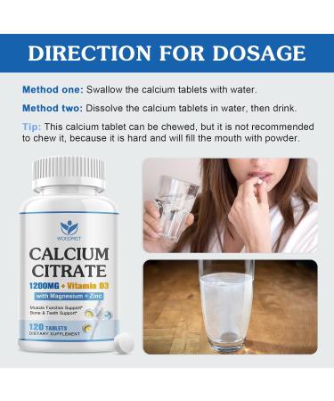 Calcium Citrate 1200mg Supplement with Vitamin D3 for Women and Men - Calcium Magnesium Zinc D3 Supplement for Bone, Teeth, Immune Support, Vegan-Friendly - 120 Tablets 120 Count (Pack of 1) - Buy Online on GoSupps.com