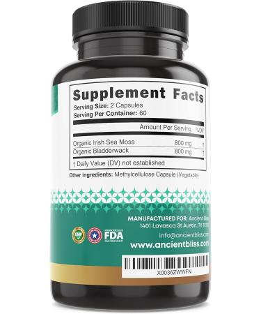Ancient Bliss Organic Irish Sea Moss Pills - 120 Capsules - Buy Online on GoSupps.com