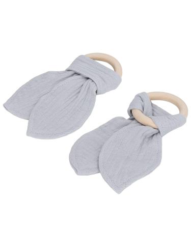 Baby Teething Wooden Ring - Bunny Ears Design Bite-Resistant Cotton Gauze Soothing Teether for Babies (Gray) | International Shipping - Buy Online on GoSupps.com