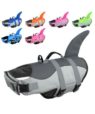 CIT TOILE Dog Life Jacket Floatation Pet Life Vest Shark Costume Puppy Safety Vest for Swimming Pool Beach Boating XS-XXL for Small Medium large Dogs M Training with Rescue Handle Grey Medium Grey
