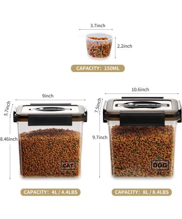 Lockcoo 2-Pack Airtight Dog Food Storage Containers with Measuring Cup - 8L+4L Grey - Buy Online on GoSupps.com