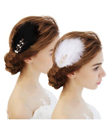 Mwoot 4 pieces of feather hair jewelry black and white spring hair clip for women headdress 1920 fascinators hair clips feather hair clips for ice skating ballet dancing performance performance - Buy Online on GoSupps.com