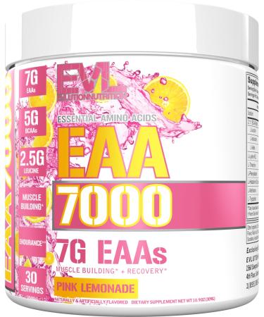 Evlution Nutrition EAA7000 - Pre & Post Workout Powder - Muscle Building + Recovery Supplement - 7g Essential Amino Acids + 5g BCAAs - Endurance + Energy Support - 30 Servings - Pink Lemonade