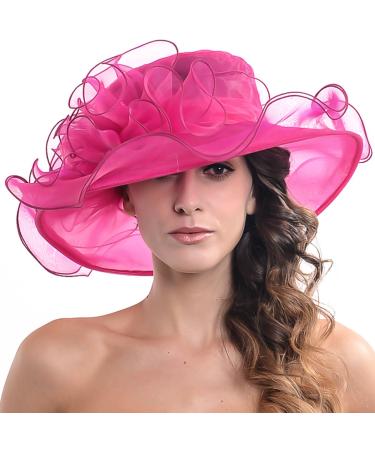 Kentucky Derby Church Dress Hat for Women Yellow Fascinator Bridal Tea Party Wedding Hat Wide Brim S019-rose