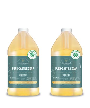 WHOLENATURALS EWG Verified & Certified Palm Oil Free, Castile Liquid Soap - 1 gallon (0.5 gallon x2) Unscented, Mild & Gentle Non-GMO & Vegan - Formulated with Carrier Organic Oils 128 Ounce