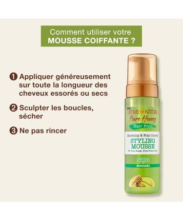 Creme of Nature Pure Honey Hair Food Avocado Mousse Coiffante base d'Huile d'Avocat et de Miel Soin Coiffant pour Cheveux Boucl s Fris s Cr pus D finit les boucles et R duit les frisottis - 207ml - Buy Online on GoSupps.com