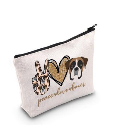 Levlo boxer dog cosmetic bag dog owner Gift Peace Love Boxer Make-up Bag zip pocket boxer dog lover gift for women girls peace love boxer make-up bag
