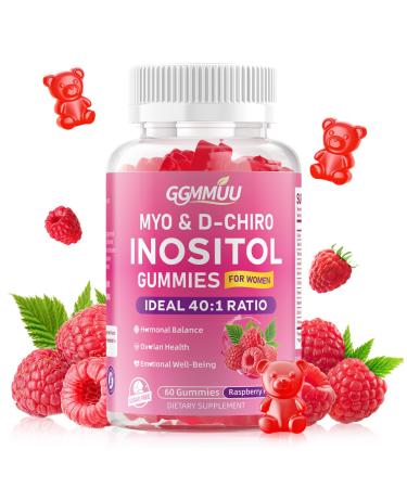 GGMMUU Myo-Inositol & D-Chiro Inositol Gummies for Women 2000mg + 50mg Ideal 40:1 Ratio with Vitamin D3 Magnesium Glycinate Folate & Zinc for Female Raspberry Flavor 60 Count