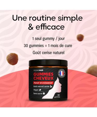 Gummies Cheveux Compl ment Alimentaire Pousse & Anti-Chute Biotine Zinc Pr le & Ortie Sans Sucre V gan Go t Cerise Naturel 1 Gummy/Jour Cure 1 mois - Fabriqu en France Young Hair - Buy Online on GoSupps.com