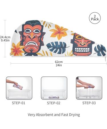 Seamless Tropical Aloha Totem Mask Hair Towel 2 Pack | Super Absorbent Quick Dry Hair Turbans for Women & Girls - Buy Online on GoSupps.com