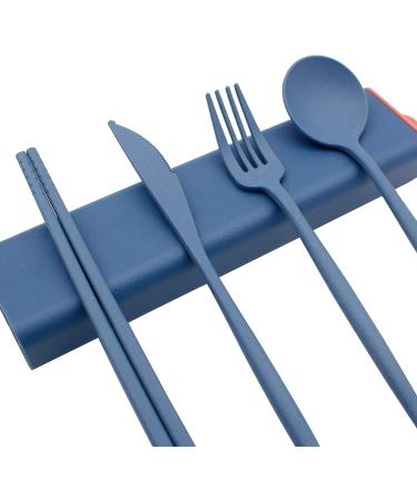 Portable Eco-Friendly Cutlery Set - Wheatgrass Dinnerware Utensils with Knife, Fork, Spoon, Chopsticks - Non-Toxic & BPA Free - Ideal for Travel, Picnic, Camping - Green + Blue - Buy Online on GoSupps.com