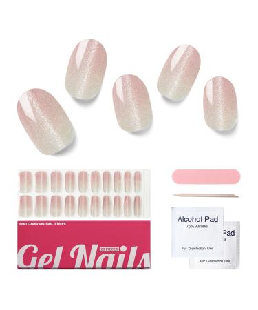 Semi Cured Gel Nail Strips 20 PCS Gel Nail Stickers Work with UV Light Gel Nail Wraps Salon Quality & Easy to Use - Roseate Romance