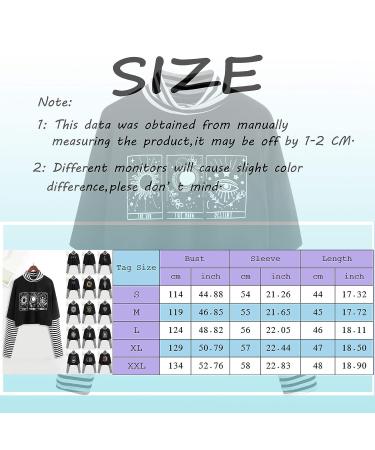 Women's Color Block Sun Moon Print Striped Crop Top - Long Sleeve Casual Blouse (Black, M) - Buy Online on GoSupps.com