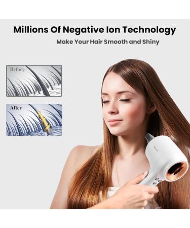 Professional Ionic Hair Dryer - High-Speed 110 000 RPM Blow Dryer | Lightweight Low Noise Thermo-Controlled Hairdryer for Women | Perfect for Home & Travel - Pearl White - Buy Online on GoSupps.com