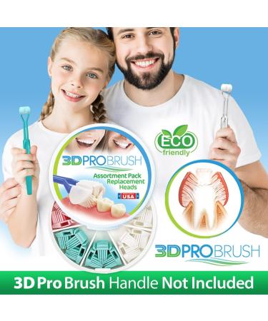 3D Pro Brush | 3-Sided Toothbrush with 7 Replacement Heads | Triple Clean + Soft Gum Massage | Tongue Scraper | Eco-Friendly | Made in USA - Buy Online on GoSupps.com