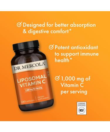 Dr. Mercola Liposomal Vitamin C - Brain, Heart, Eye & Immune Support - Provides 1,000 mg of Bioavailable Vitamin C - Non-GMO, Gluten-Free & Soy-Free - 180 Capsules (90 Servings) 180 Count (Pack of 1) - Buy Online on GoSupps.com