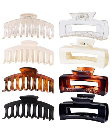 Large Hair Claw Clips 8 Pack Hair Clips, Big Rectangular Claw Clips 2 Styles For Thick Hair, Strong Hold Large Claw Clips, Large Hair Clips, Hair Clamps, Big Jaw Clips, Banana Hair Clips, Large Square Hair Clips, Neutral H…