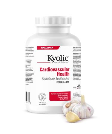 Kyolic - Cardiovascular Health Formula 109 120 Capsules - Reduce Elevated Blood Lipid Levels in Adults - Source of Antioxidant - Combination of Nattokinase and Suntheanine with Aged Garlic Extract 120 count (Pack of 1)