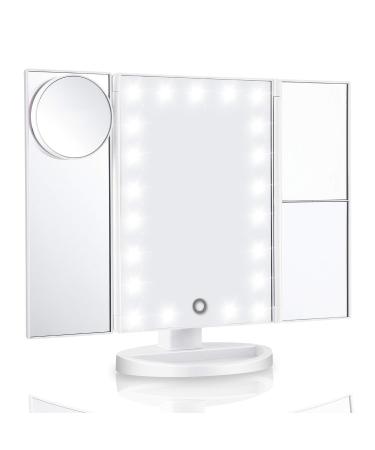 Vanity Mirror With Lights & Latest 21 Led Lighted Makeup Mirror - New 11x7.1x1  Trifold 2X/3X Magnifying Mirror With Improved Touch Screen Dimming Technology For Your Perfect Makeup Session