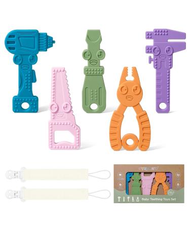 TYRY.HU Baby Teething Toys for Babies 0-6 Months 6-12 Months BPA Free Silicone Baby Molar Teether Toys Plier Drill Screwdriver Saw Caliper Baby Chew Toys Soft-Textured Easy to Hold & Clean 5 Pack