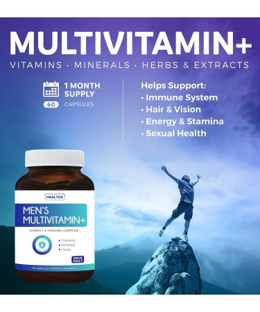 Men's Multivitamin 60 Capsules - Non-GMO Daily Vitamins & Minerals with Energy Boost, Prostate Support, and Antioxidants - Saw Palmetto, Biotin, Lutein for Eye Health - Buy Online on GoSupps.com
