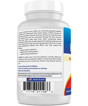 Best Naturals BCAA Branch Chain Amino Acid 3200mg | 400 Capsules - Pharmaceutical Grade, 100% Pure Instantized Formula for Muscle Growth | Pre/Post Workout Bodybuilding Supplement - Buy Online on GoSupps.com