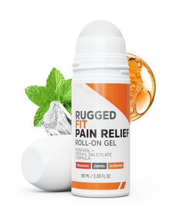 Rugged Fit Max-Strength Pain Relief Roll-On Gel Cold & Hot Therapy with Menthol 2% + Methyl Salicylate 10% Fast-Absorbing, Non-Greasy for Back, Arthritis, Muscle & Joint Pain 3.38 fl oz
