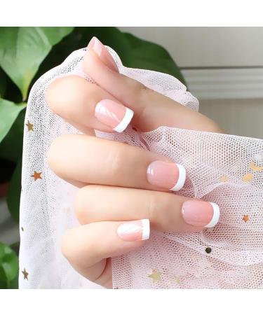 Semi Cured Nail Wraps - 24PCS French Manicure Gel Nail Strips | Long Lasting French Tip Stickers with Soft Glossy Finish - Buy Online on GoSupps.com