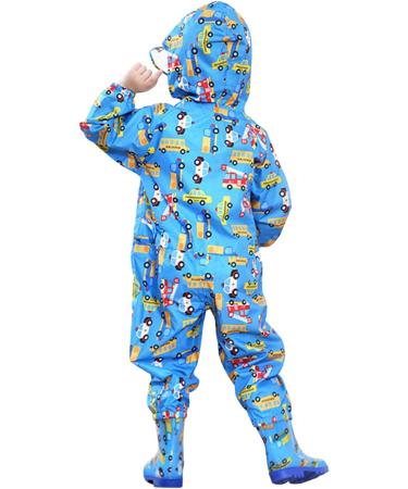 De feuilles Kids Button Rain Suit | Waterproof Hooded Raincoat Jumpsuit 2-3 Years - Blue Cars - Buy Online on GoSupps.com