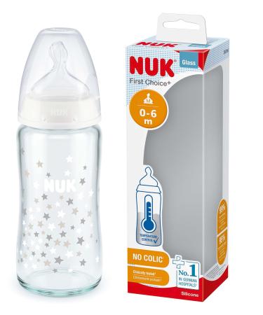 NUK First Choice glass bottle 0-6 months | Temperature control | Silicone teat | Colic valve | BPA-free | 240 ml clear - Buy Online on GoSupps.com
