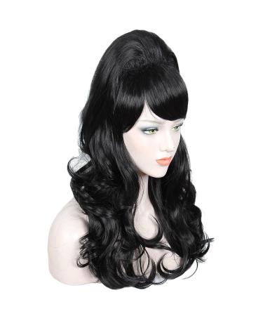 Linfairy Long Wavy Black Wig - Big Bouffant Beehive Style for Women | Perfect for 50s & 80s Costumes - Buy Online on GoSupps.com