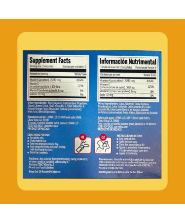 Aderogripa Immune Support Vitamins C A & D | Liquid Supplement | 10 Natural Orange Flavor Ampoules | Boost Your Immune System | Box of 10 x 10ml Ampoules | Suplemento en Ampolletas - Buy Online on GoSupps.com