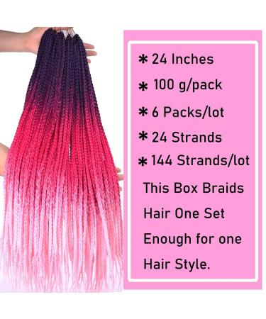 Ombre Red Pre-Looped Box Braids Crochet Hair 6 Packs 24 Inch 3X Goddess Senegalese Twist Kanekalon Braiding Hair Extensions - Purple/Red/Pink - Buy Online on GoSupps.com