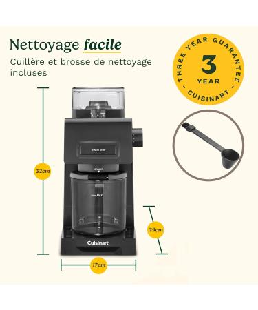 Cuisinart Moulin caf conique pour espresso et caf | 35 R glages | Tr mie Grains de 225 g avec Couvercle Joint en Silicone | Compatible Porte-Filtre | Inclus : Cuill re & Brosse de Nettoyage Noir - Buy Online on GoSupps.com